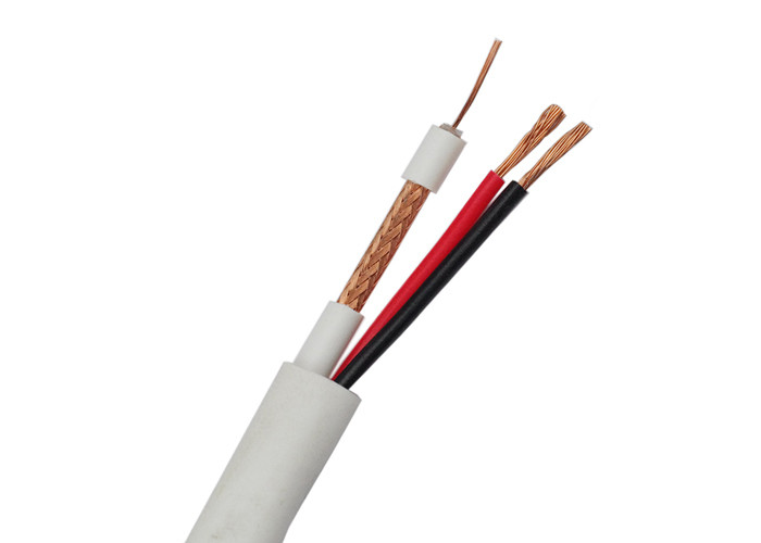 Video CCTV RG59 Cable With Power White PVC Round Cover Copper Conductor